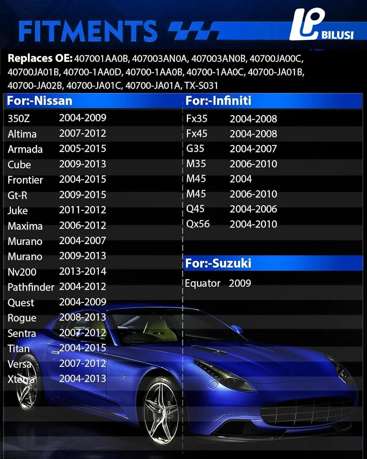 JAPAN BILUSI AUTO PARTS Bilusi 40700-1AA0B Tire Pressure TPMS Sensor for Nissan Maxima Pathfinder Sentra Altima Rogue Infiniti G35 Suzuki 315MHz