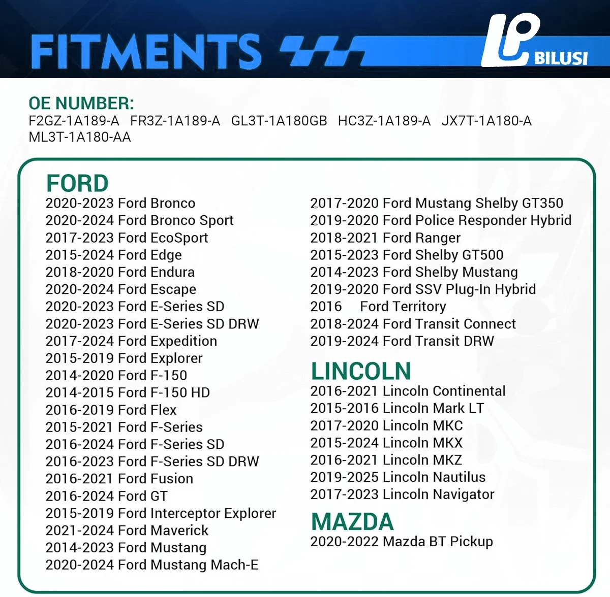 JAPAN BILUSI AUTO PARTS Bilusi Tire Pressure Sensor 315MHz F2GZ1A189A F2GT1A180AB F2GZ-1A189-AB for Ford F150 Edge Explorer Escape Lincoln MKT MKX